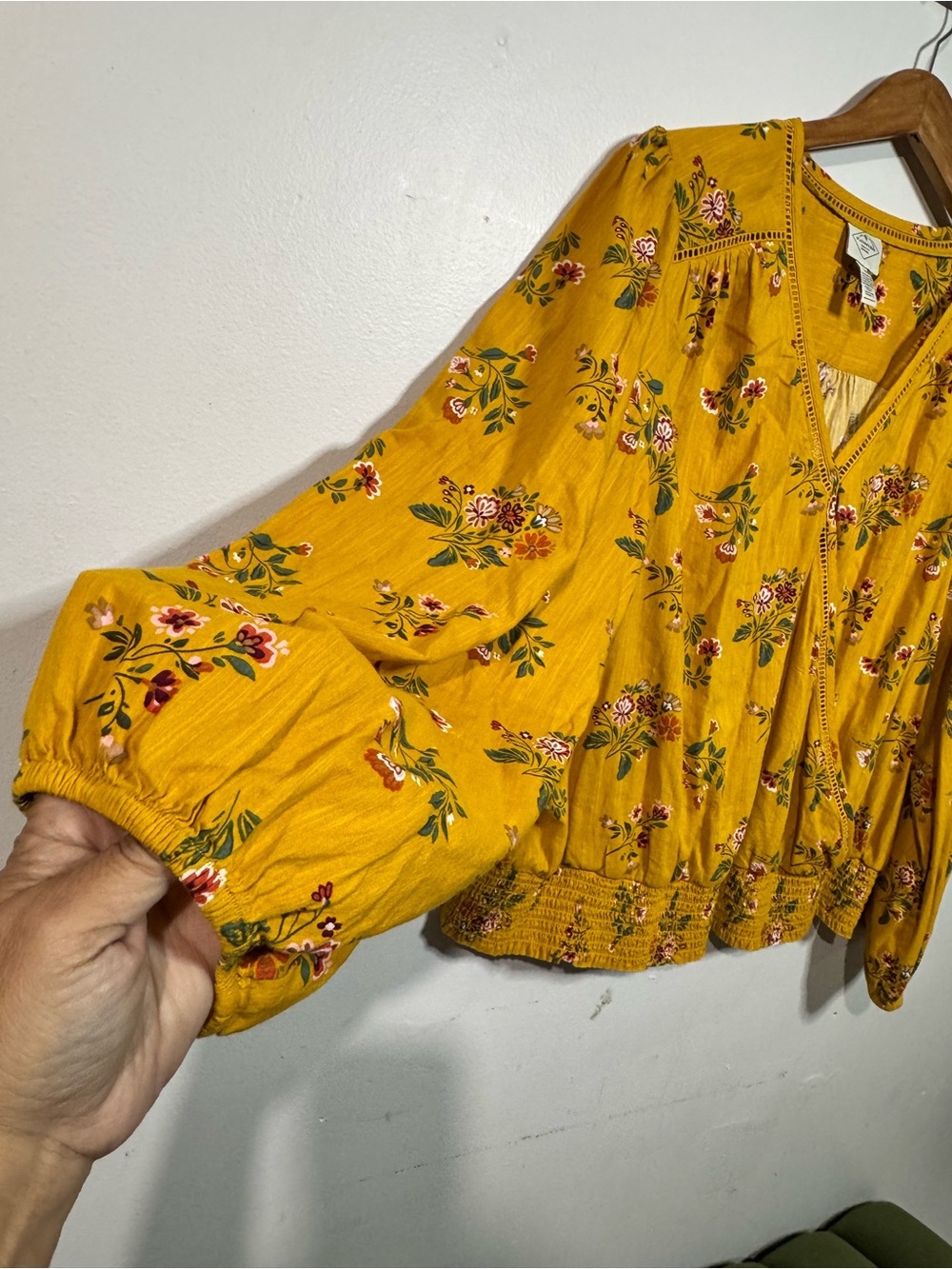 St. John's Bay Mustard Floral Wrap Blouse - Picture 5 of 9